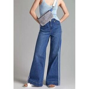 Maeve Anthropologie Wide Leg Side Stripe Jeans Blue Medium Wash Denim Womens 28